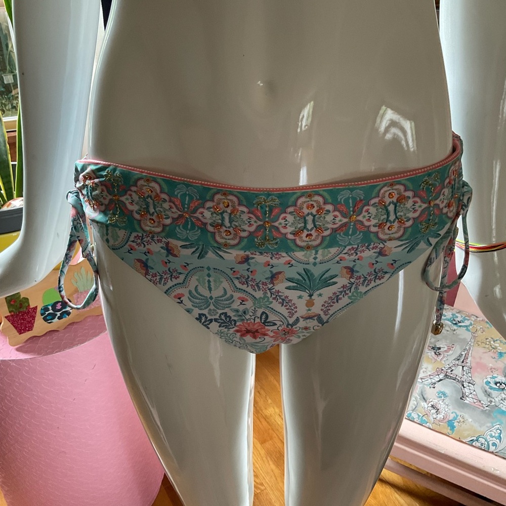 Floral Bikini Bottom with Pink Accents